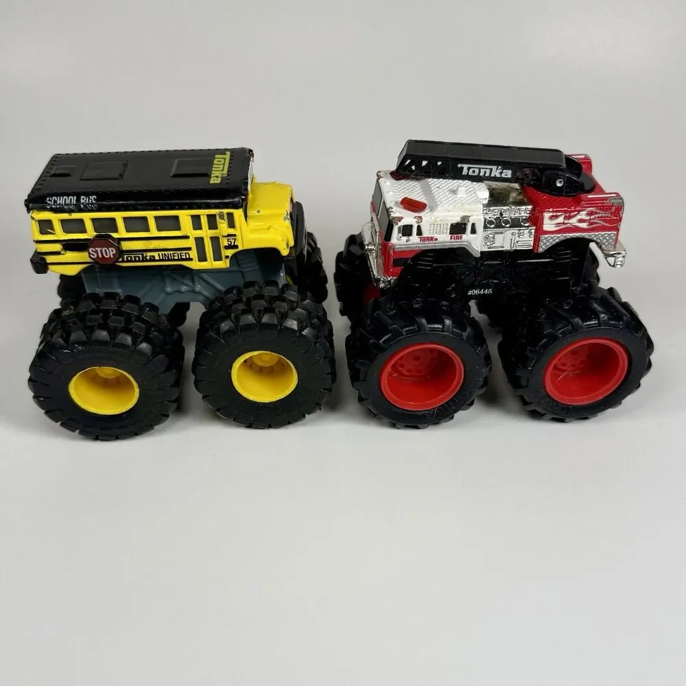 Tonka Metal Movers Garbage Truck, School Bus Fire Trucks Diecast Monster Trucks